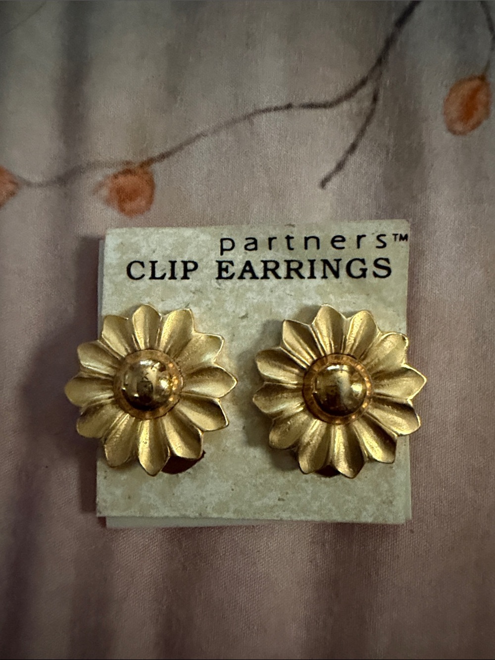 Gold Flower Clip Earrings